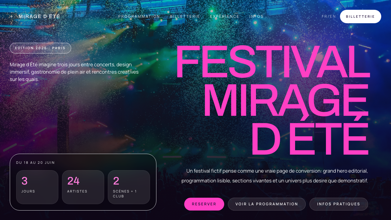 Aperçu d'un site événementiel réalisé par Launch48