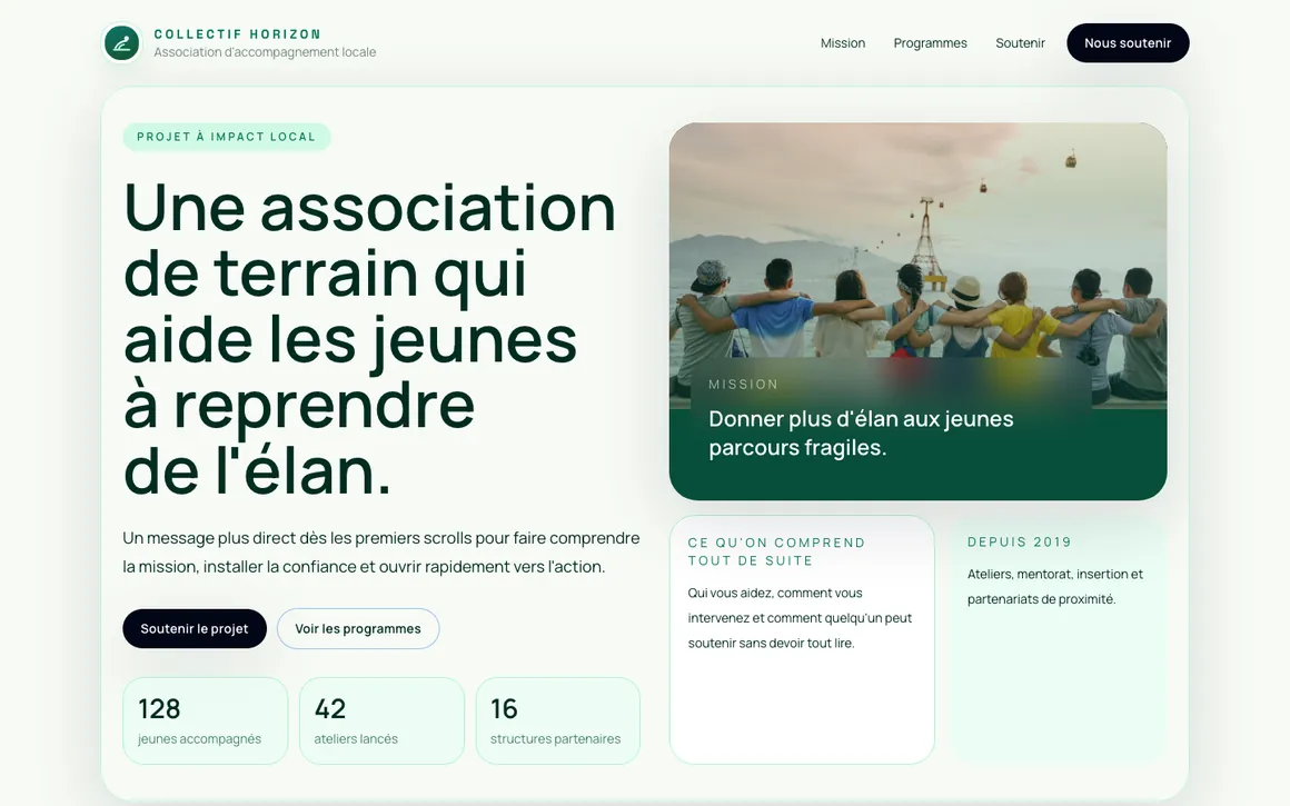 Aperçu du site pour une association