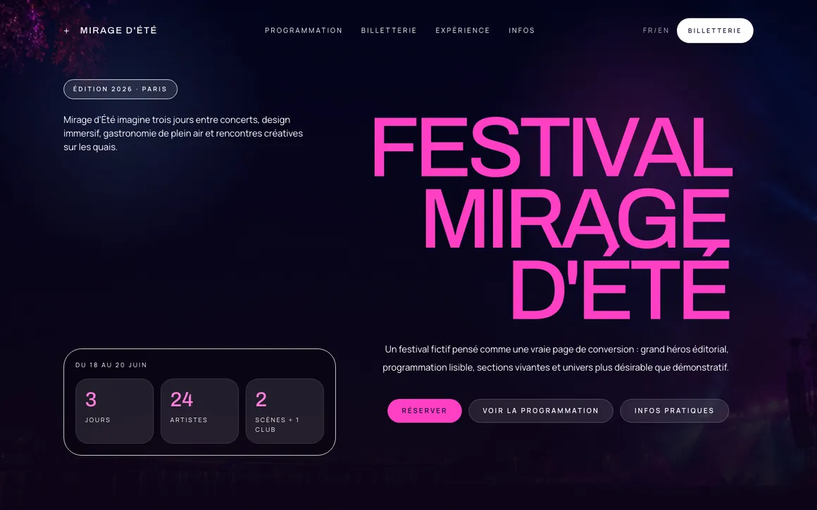 Aperçu du site pour un événement