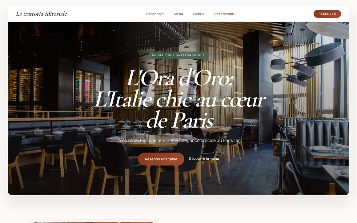 Aperçu du site pour un restaurant