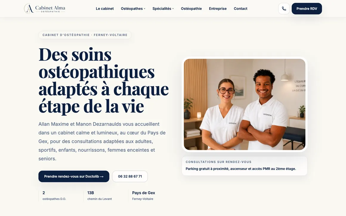 Aperçu du site pour un cabinet de santé
